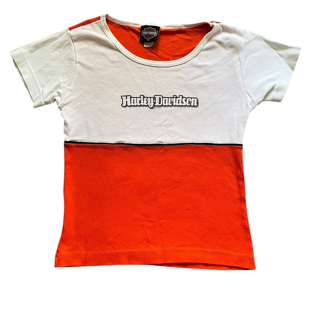 Vintage Harley Davidson Y2K Baby Tee Women's Size Small Graphic Ringer T Shirt